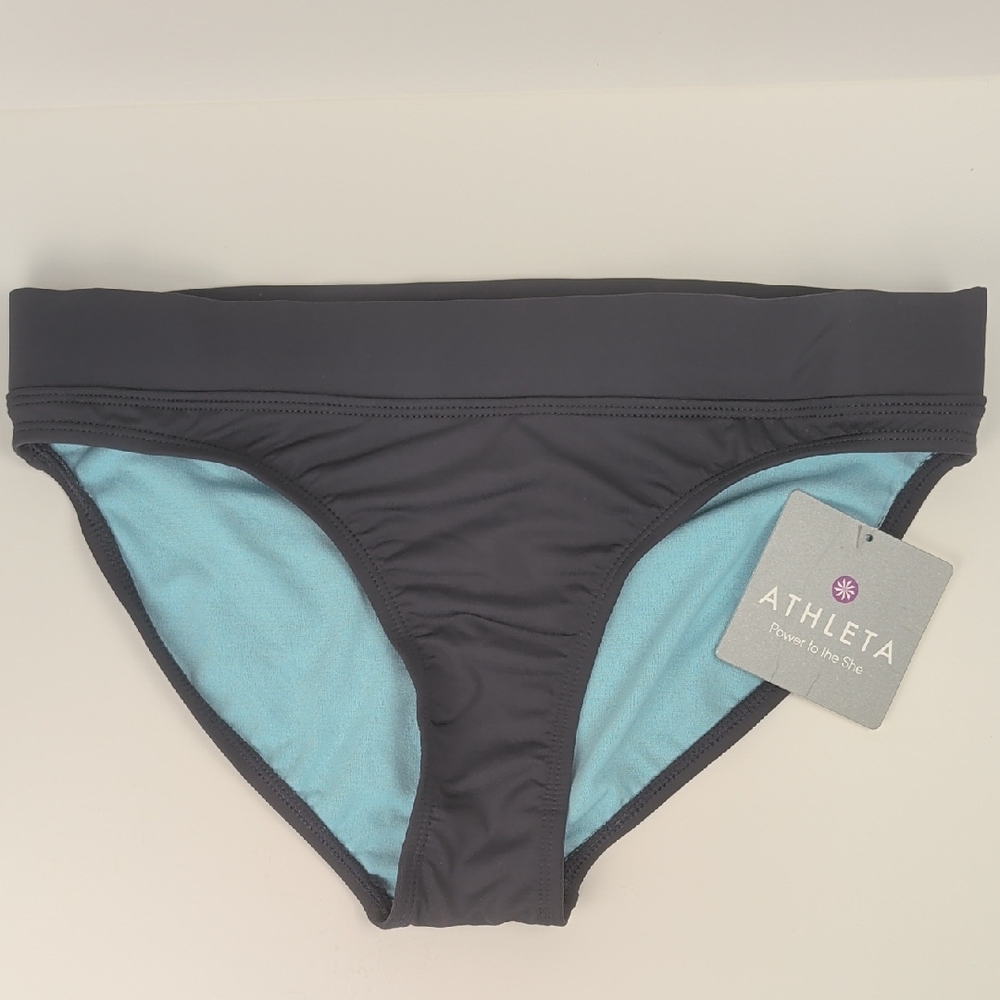 NWT Athleta Clean Banded Full Tide Bikini Bottoms, Gray Swim Sz Small 908420